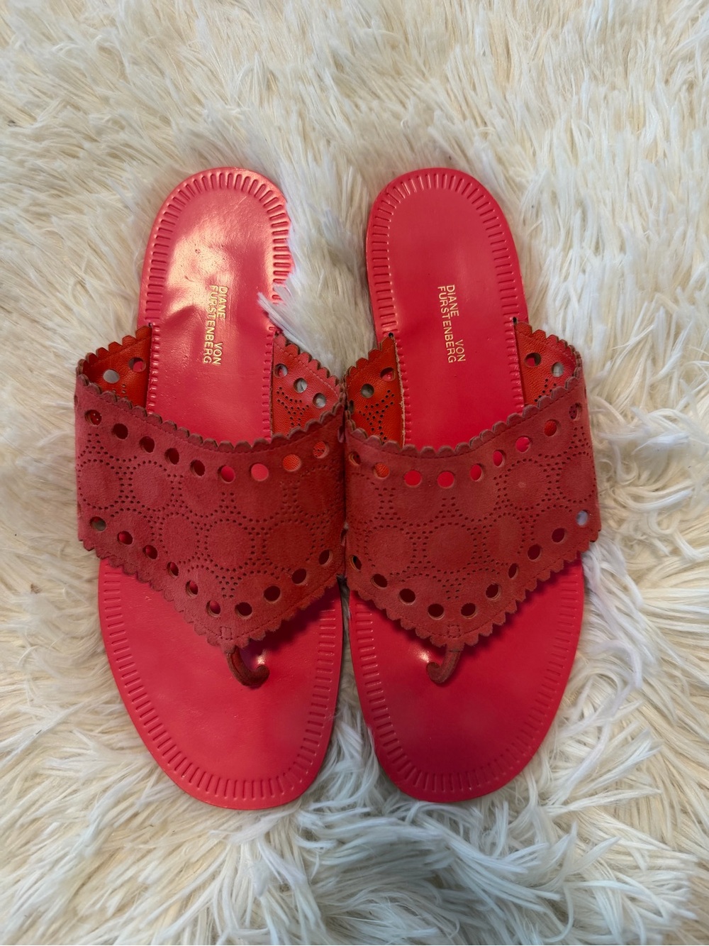 DVF Red Suede Slide Sandals
